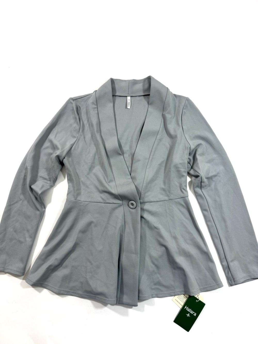 New Halara V Neck Single Button Peplum Jacket Earthy Grey - Picture 3 of 8